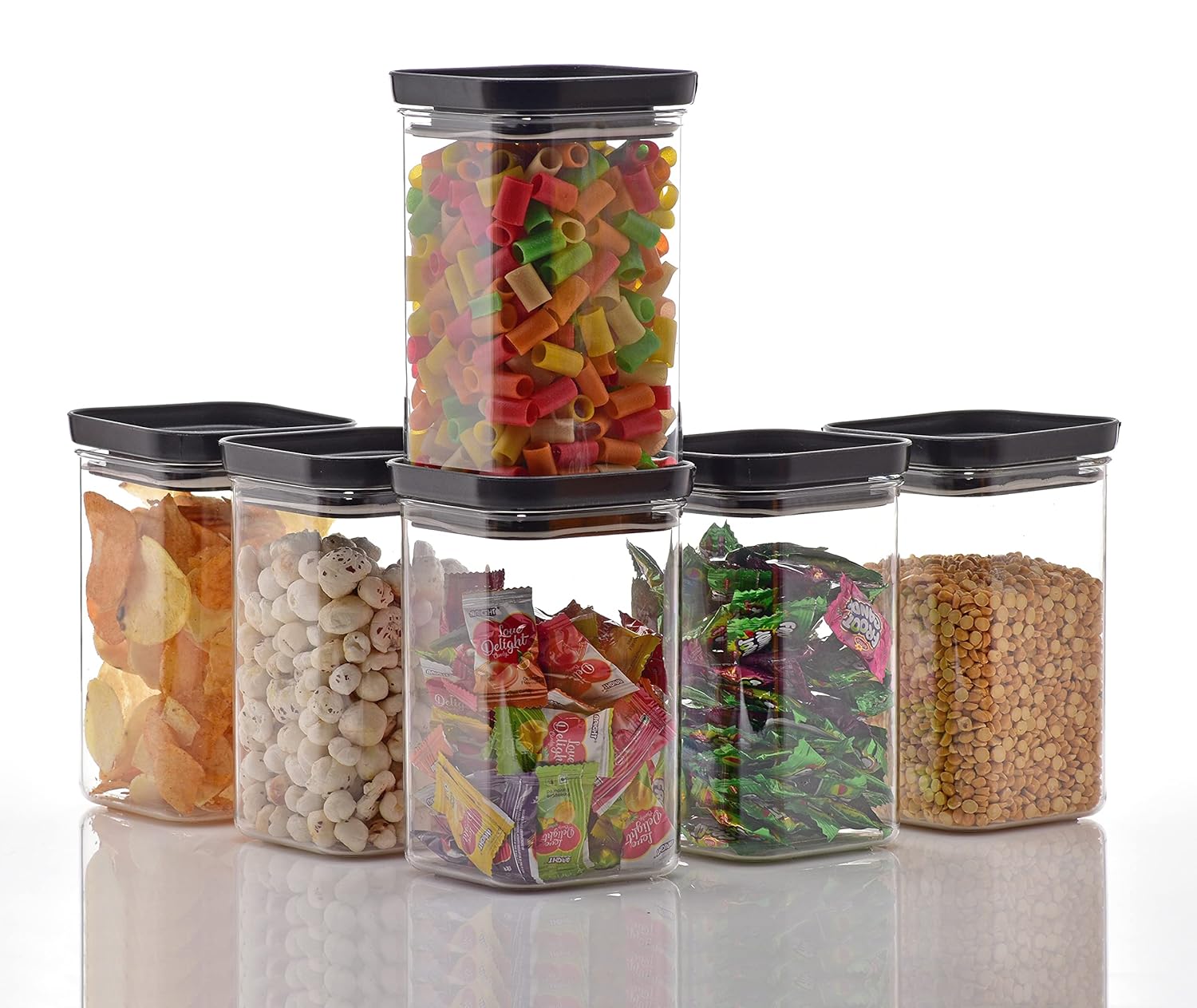 Plastic Containers for Kitchen Storage – Airtight & BPA Free Storage Boxes for Kitchen, Square Shaped Classical Jar to Store Grocery, Masala, Snacks for Home & Kitchen (1000ml, 6 Pcs)