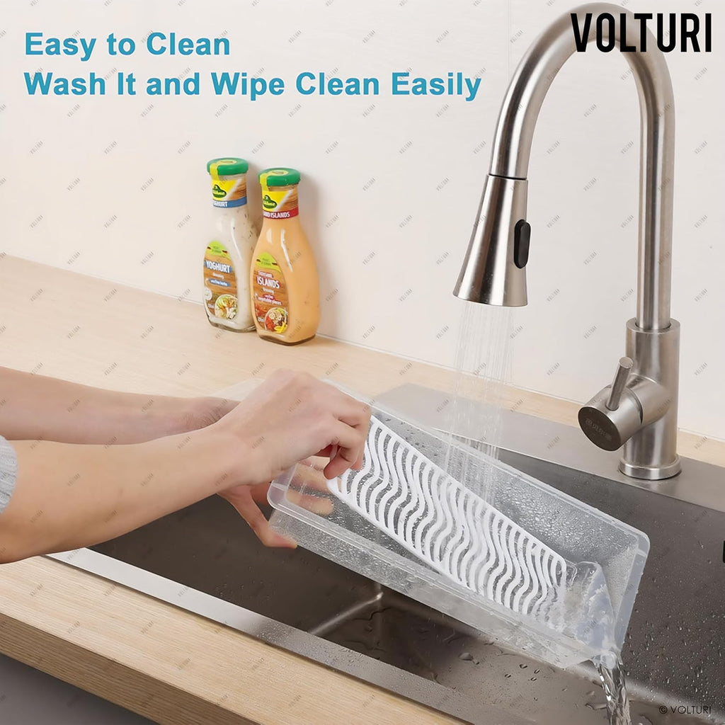 VOLTURI Fridge Storage Containers (Pack of 6), Fridge Organiser Storage Boxes with Removable Drain Plate, Lids, Stackable Organizer, Fridge Storage Box Keep Fruits, Vegetables Fresher, 1500 ML