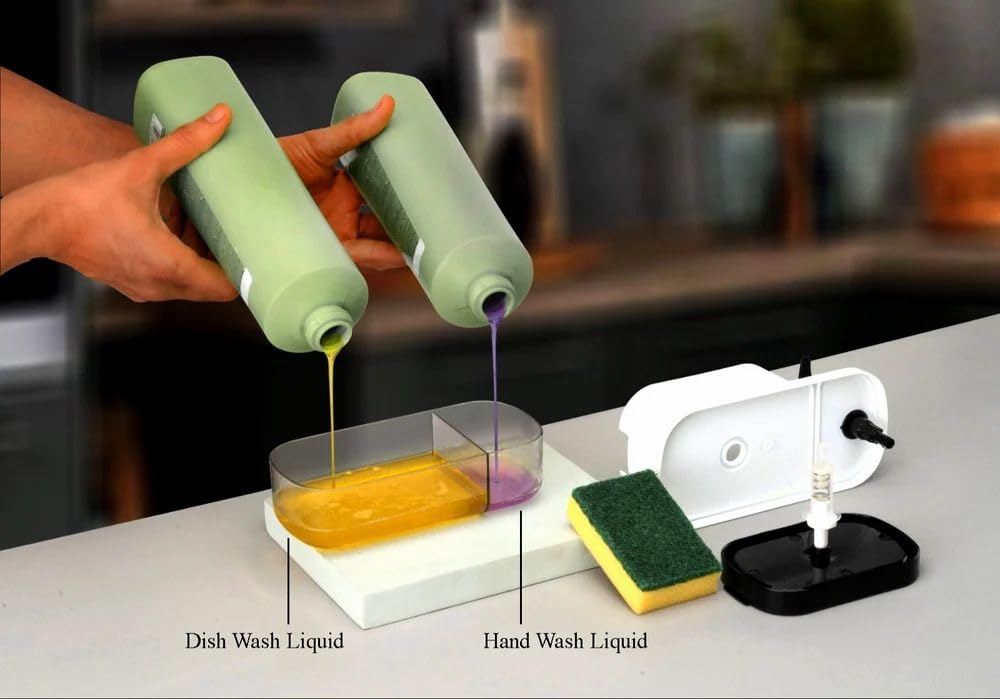 3-in-1 Soap Pump Dispenser for Kitchen and Bathroom, Dish Soap Liquid Dispenser Sponge Holder with Sponge Holder